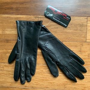 Black leather gloves with touch screen technology